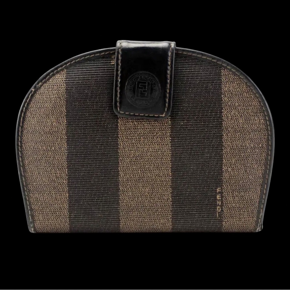 Fendi Rounded Bifold Wallet in Pequin Coated Canvas and Black Leather